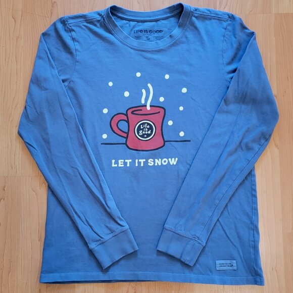 Life Is Good Women's Let it Snow Mug Long Sleeve Crew Neck Crusher Tee - S - Picture 3 of 5